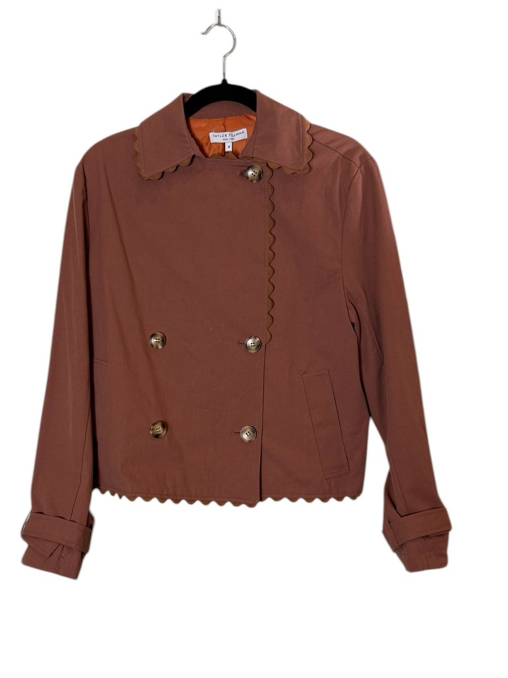 Taylor Tillman Women’s Hannah Double-Breasted Cotton Jacket Scallop Trim Sz S
